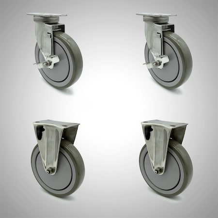Service Caster 6 Inch SS Gray Polyurethane Top Plate Caster Set with 2 Brake 2 Rigid SCC SCC-SS20S614-PPUB-TLB-2-R614-2